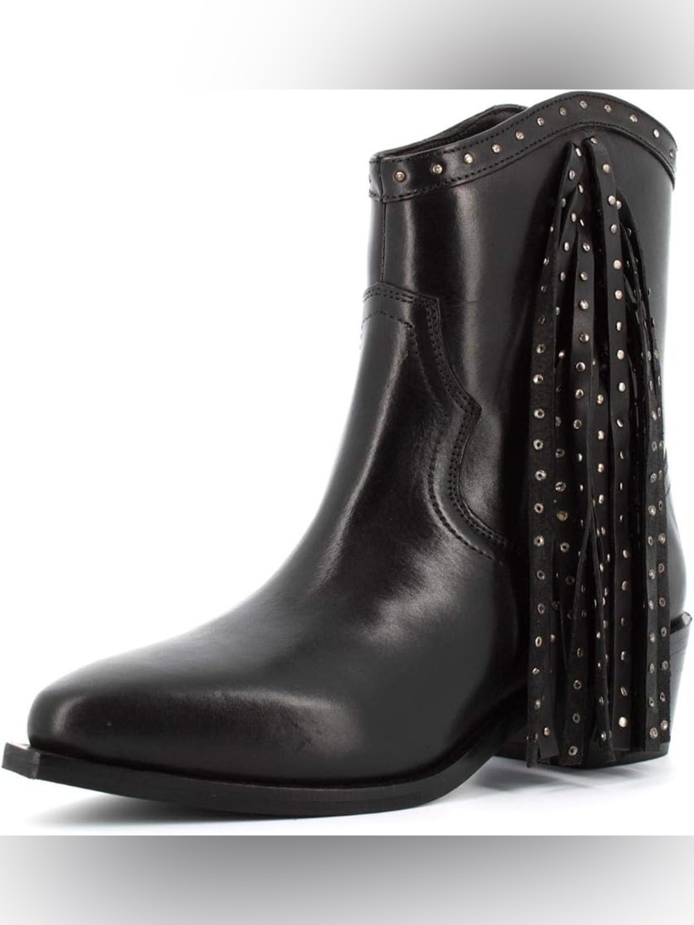 Apepazza Black Studded Fringed Leather Short Boot EUR37/US 6.5-7M - Western Vibe